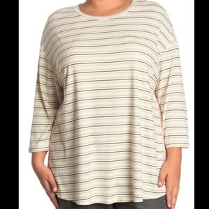 DR2 Plus Size NWT Metallic Stripe Mixed Media Dot Print Top Blouse Neutral 1X